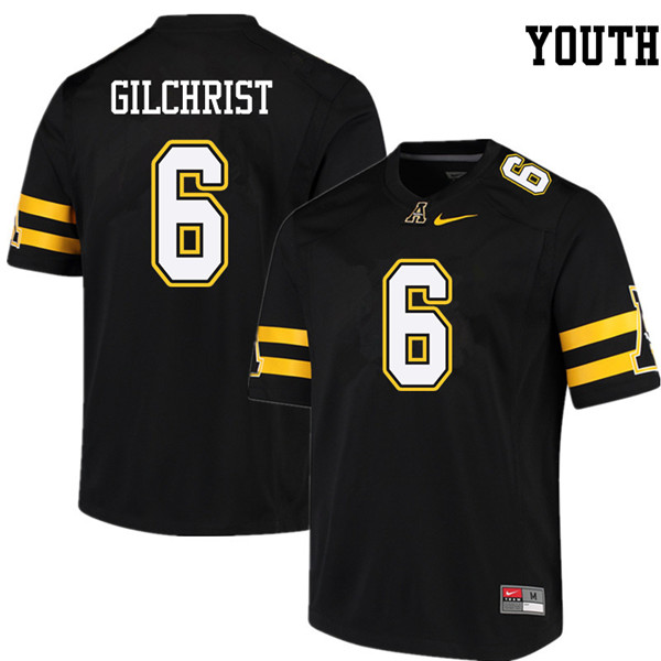 Youth #6 Kennan Gilchrist Appalachian State Mountaineers College Football Jerseys Sale-Black - Click Image to Close